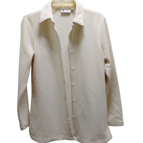 🎄Denim & Co 2 Fleece Button Up Shirt S Red White Cozy Top Shacket Bundle ❤️🤍 - Picture 7 of 16